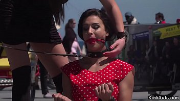 Preview 3 of El Guabo - Petite babe lets mistress d. her in public