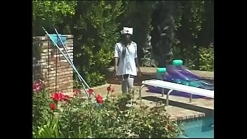 Preview 1 of Bfxxxbfxx - Nurse in white stockings seduces black dude sunbathing by the pool to fuck her
