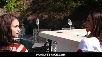 Preview 1 of Thmil Bath Opan Sex - FamilyStrike.com - Hot Big Tits MILF Ariella Ferrera &amp_ Her Jennifer Jacobs Have Threesome With New Step Son In Front Of Husband During 4th Of July Barbecue