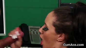 Preview 2 of Blue Film Sex In Groups - Feisty sex kitten gets cumshot on her face gulping all the jizm