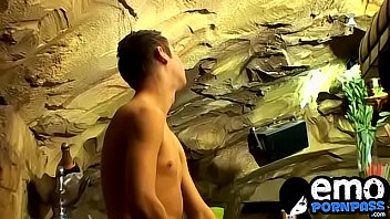 Preview 2 of Hd Xnnxx Video - Cute gay guy wanks behind bar until he cums in a glass
