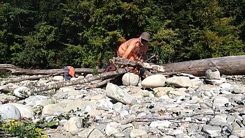 Preview 2 of Mega Femdom - old nudist building a fire