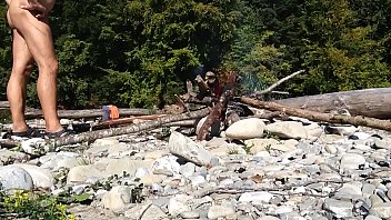 Preview 4 of Mega Femdom - old nudist building a fire