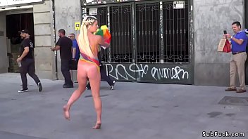 Preview 1 of Xxx Japan Video - Busty body painted blonde fucked in public