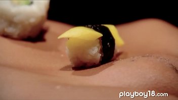 Preview 1 of Latacia Thoms - Glamorous teen lesbians have sex after naked sushi