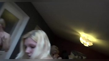 Preview 1 of Hairy Platinum Blonde Pubes - Every man&#039_s dream: 1 lucky guy fucking with 20 naked girls