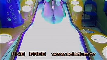 Preview 3 of Ander Page Fucked By Nacho Vidal - Horny Girl in the real public tanning salon masturbating on the solarium with a hidden camera filmed