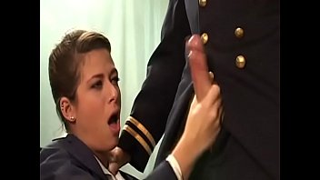 Preview 4 of Jynx Maze Pregnant - Brunette airhostess Alyson Ray is sucking pilot&#039_s cock on her knees blowing the pilot