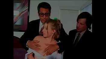 Preview 1 of Sonny Leon Seksi Xxx Videos - Wide ass blonde coed chick sucks two dudes in suits in bedroom and gets fucked