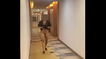 Preview 2 of Three L - horny girl lifting her dress exposing breast n pussy in hotel lobby