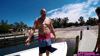 Preview 1 of Bridgette B Derrick - BFFS - Four petite teen BFFs public fucking on a speed boat