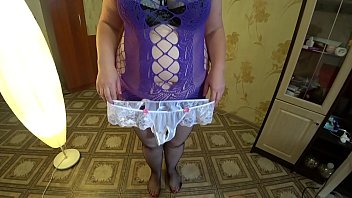 Preview 1 of Haff Mom - Lesbian fucks mature bbw through white panties,  milf passionately shakes a big ass before orgasm. POV.