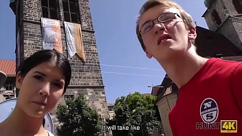 Preview 2 of Sextx - HUNT4K. Slim brunette fucked by guy in front of her nerdy cuckold
