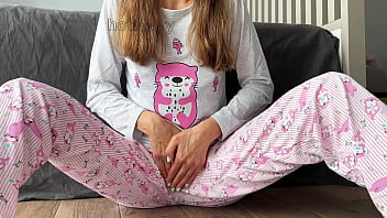 Preview 1 of German Hde Tube - skinny babe in pajama masturbate small tits fingering pussy closeup and squirt orgasm