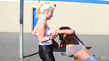 Preview 1 of Sleeping Eye Check - Natural blondie and black lush gals are having lesbian anal fingering and licking fun
