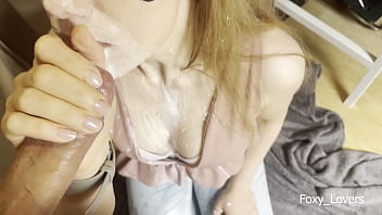 Preview 4 of Mom And Baby Sister Lesbian - Cover me with Cum and Milk and I Suck you Dick in Throat - Sloppy Blowjob