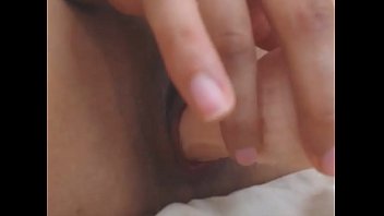 Preview 2 of Teen Tribbing Missionary - Angelina Grey&#039_s pussy up close. Watch her slide in a big dildo,  cum,  and squirt!!!!!