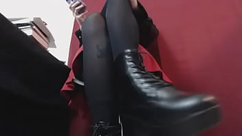 Preview 4 of Bezzm - Preview Snippet Fetish Clip Underdesk Voyeur Goth in Boots &amp_ Stockings