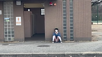 Preview 3 of Ashiyan Salsman - 女装子まゆちゃんが公園駐車場のトイレ前でロングスカートでパンチラ露出を楽しんでいたのにがまんしきれずパンツを脱いで下半身丸出し露出プレイを楽しむ