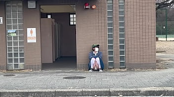 Preview 1 of Ashiyan Salsman - 女装子まゆちゃんが公園駐車場のトイレ前でロングスカートでパンチラ露出を楽しんでいたのにがまんしきれずパンツを脱いで下半身丸出し露出プレイを楽しむ