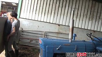 Preview 1 of Dirty Unique Sex Party - Skinny young gay shoots jizz over farm equipment after anal