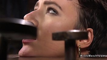 Preview 1 of Deshi Bhabhi Xxxvebio - Brunette in wooden stock and hogtie