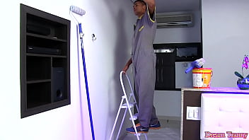 Preview 2 of Mature Wife Bj Big Tits - Sexy Tranny Nicolly Pantoja Pays House Painter with Her Big Ass