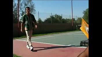 Preview 1 of Sunny Leonyporn - Randy cock sucking babe Rebecca Bardoux is creamed and takes a dick in the cunt on tennis court