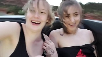 Preview 4 of Nada Goll - Public Girl Girl Masturbation Race on the Open Road with Failed Orgasm - Ft. LaceyKaye /TheSharkQueen and @SmartyKat314