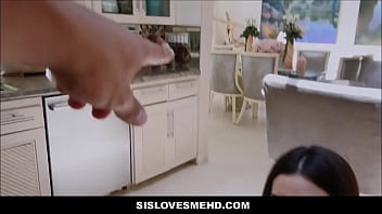 Preview 2 of Jeany Spark Nude - Cute Latina Teen Stepsister Aria Lee Fucked From Behind While Cleaning Kitchen Floor POV