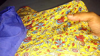 Preview 1 of Lower T Shirt - Cumshot in maid&#039_s satin saree and blouse