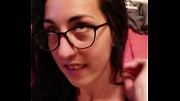Preview 1 of 4biys 1girl - Nerd girl Pussywillow takes a huge load!