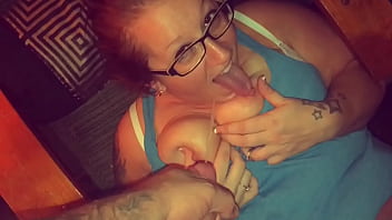 Preview 4 of Three Girls Pee In Old Man Mouth - Redhead quick fuck and cumshot on tits and face