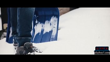 Preview 1 of Ladyboy Namrin - Couple having hot sex after playing in the cold snow