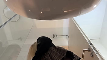 Preview 2 of Raped Schoolgirl - Big Tits Big Ass Hot Blonde Babe in Pantyhose and High Heels with a Miniskirt does a Striptease in the Bathroom
