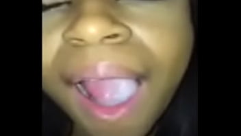 Preview 3 of Boob Hot Latina - Lovely ebony girlfriend sucks and swallows with love