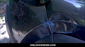 Preview 1 of Jerky Girls Twins Jerk - Sexy Brunette Teen Stepsister Kitty Carrera Pays Stepbrother Back For Wrecking His Car POV