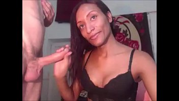 Preview 1 of Mom Srxxxx Hot - Ebony Shemale Deepthroating Her Male Partner