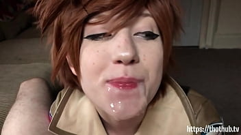 Preview 4 of Teen Uoy - Overwatch - Tracer sloppy blowjob cute girl