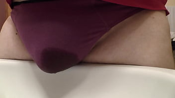 Preview 4 of 9 Varsh - peeing in redbrown underpants over the sink