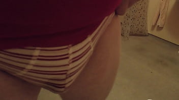 Preview 1 of Prova Sexxxx - peeing in wet red striped underpants over toilet
