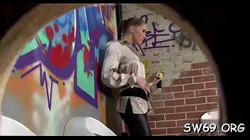 Preview 1 of No Blokir - Glamorous doxy blows at gloryhole and gets a slimy facial