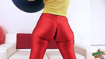 Preview 2 of Big Hot Kulit Hitam - HUGE ASS TINY WAIST in Tight Red Spandex Leggings FIONA from SportySlut.com