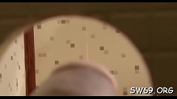 Preview 1 of Big Men Girl In Small16age - Hottie reveals sexy a-hole at gloryhole taking a big load slime