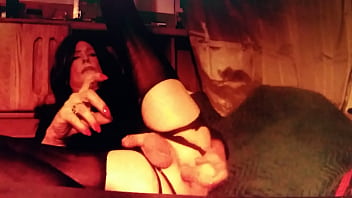 Preview 1 of Sister Lets Brother Boyfriend - msheadnow fucking her ass with huge dildo while stroking her smooth shaven cock