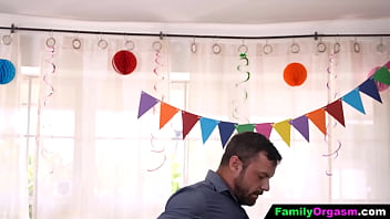 Preview 1 of Italian Too Double - FamilyOrgasm - Stepdad and Step Sister Give a Surpise to the Birthday Girl