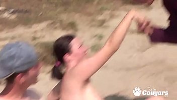 Preview 1 of This Is What We Do In College - Chunky Mature MILF Has Sex At A Nude Beach
