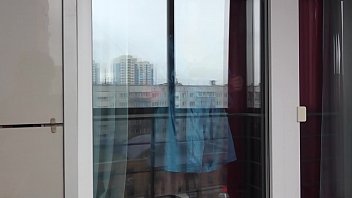 Preview 1 of Gay Wc Ayah - Lesbian peeps out the window for how fat milf with huge tits and with a big ass washes the window and undresses. Voyeur.