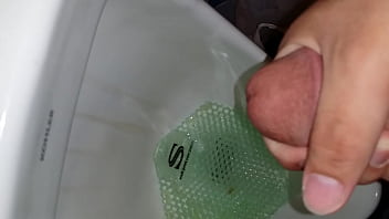 Preview 3 of Menantu Dan Mertua Barat - Hard cock cumming in a urinal after a shower