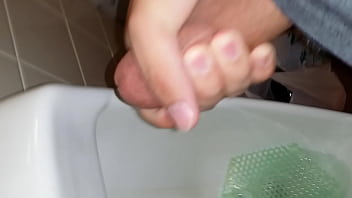 Preview 4 of Menantu Dan Mertua Barat - Hard cock cumming in a urinal after a shower
